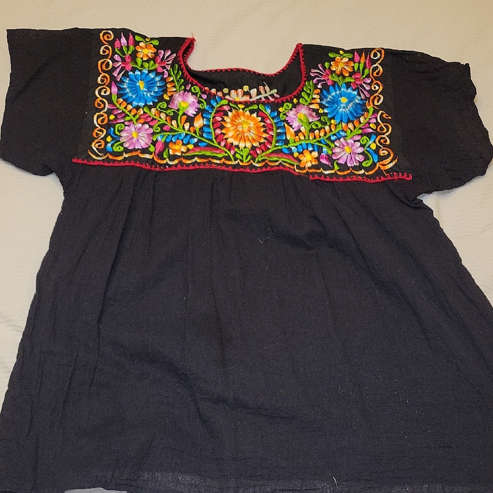Black Top with Colorful Embroidery